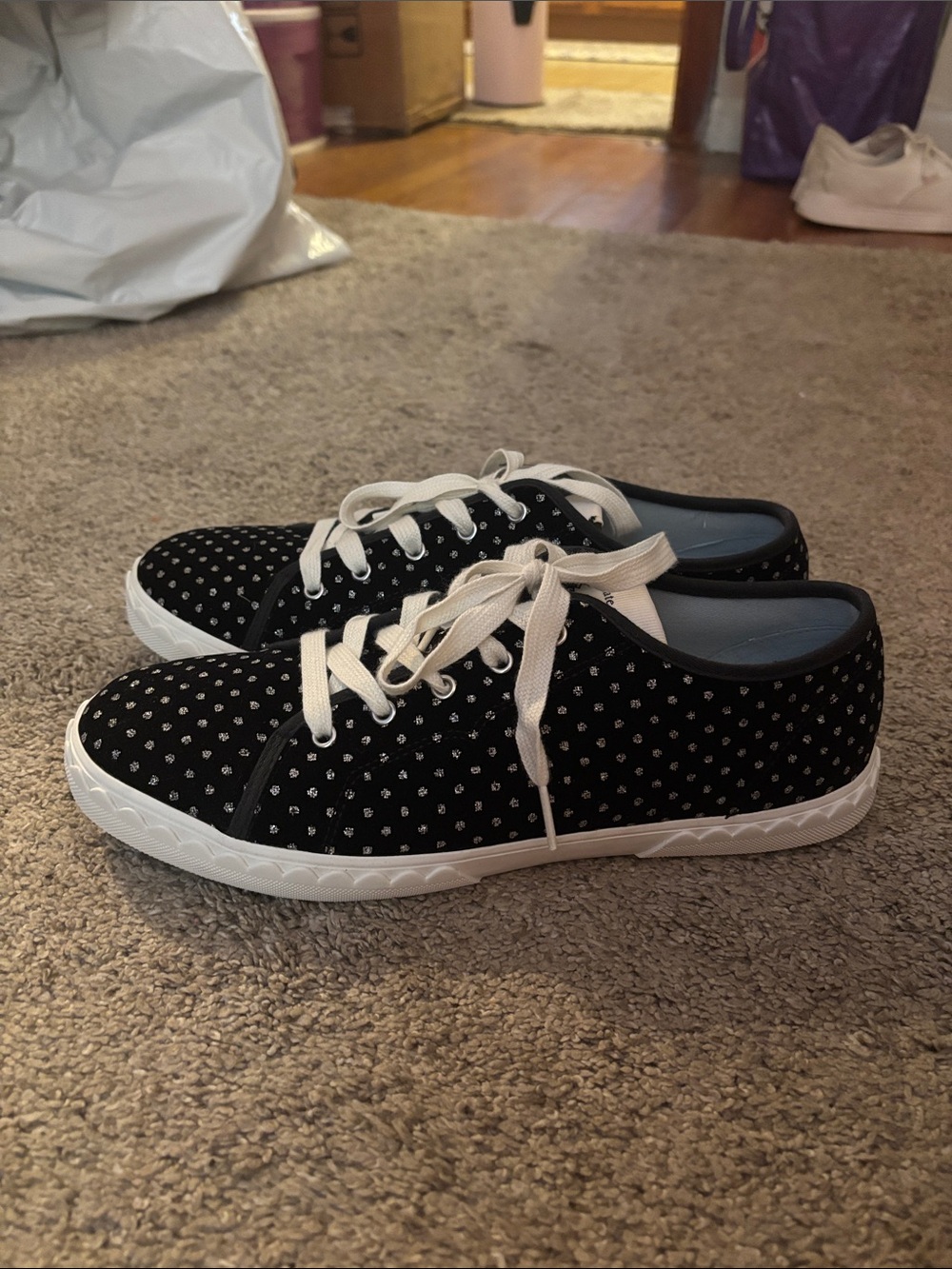 Kate Spade Black Polka Dot Lace-Up Sneakers